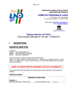 Comunicato Ufficiale N&deg; 34 del 17/09/2014