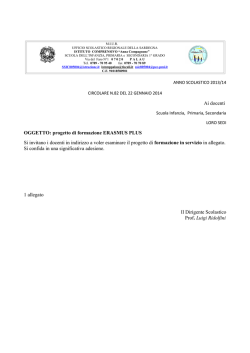 Ai docenti OGGETTO: progetto di formazione ERASMUS PLUS Si