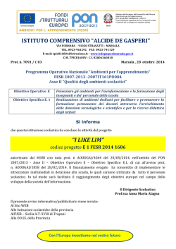 ISTITUTO COMPRENSIVO &ldquo;ALCIDE DE GASPERI&rdquo; &ldquo;I LIKE LIM&rdquo;