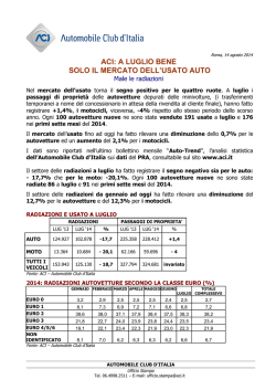 ACI: A LUGLIO BENE SOLO IL MERCATO DELL