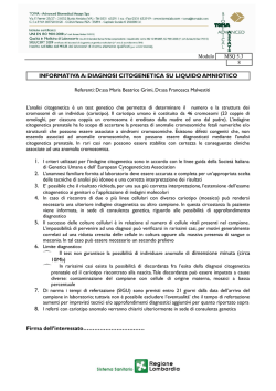 INFORMATIVA A: DIAGNOSI CITOGENETICA SU LIQUIDO