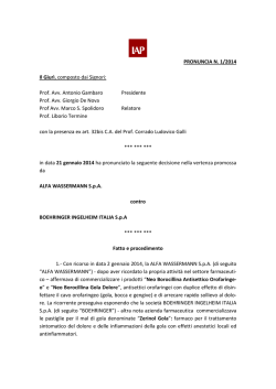 PRONUNCIA N. 1/2014 Il Giur&igrave;, composto dai Signori: Prof. Avv