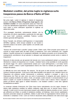 Mediatori creditizi, dal primo luglio la vigilanza sulla