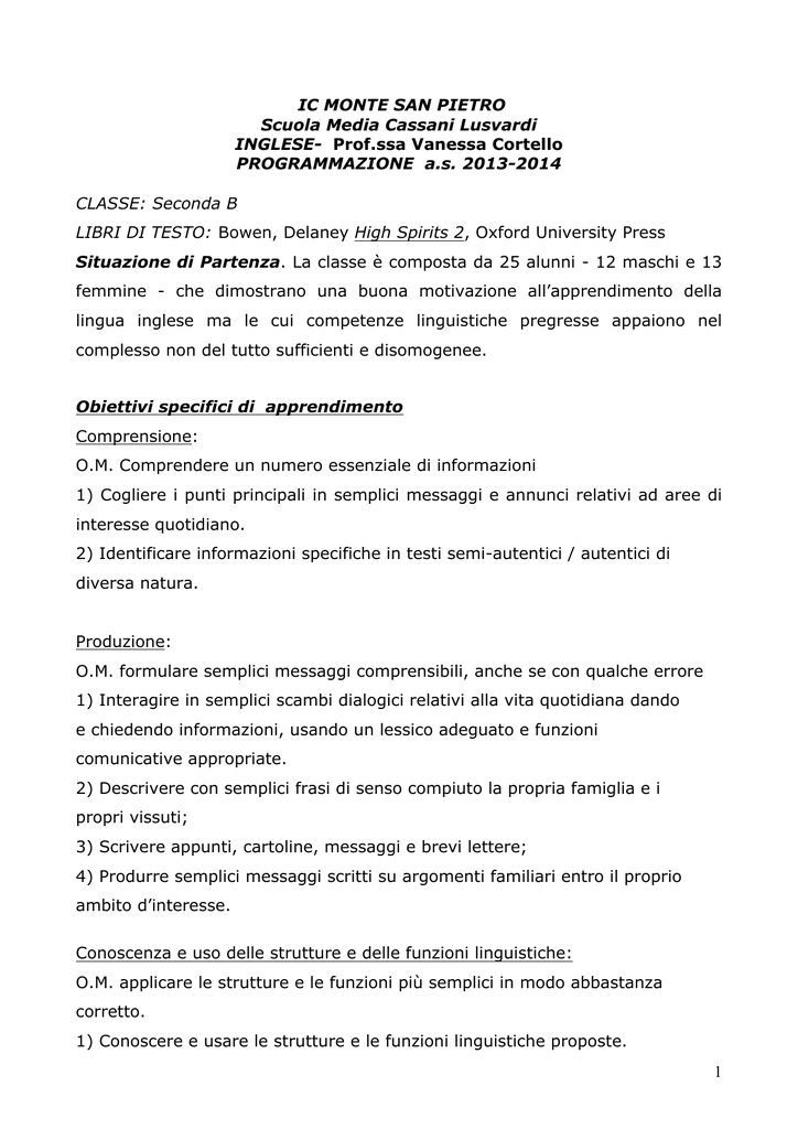 Inglese Istituto Comprensivo Di Monte San Pietro