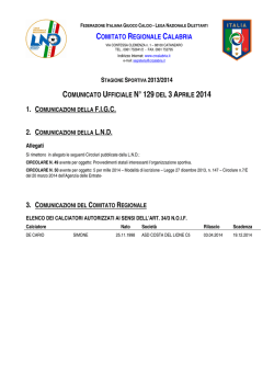 Comunicato Ufficiale N. 129 del 3 Aprile 2014