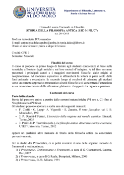 Storia della filosofia antica - Universit&agrave; degli Studi di Bari