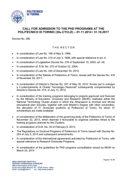 CALL FOR ADMISSION TO THE PHD PROGRAMS AT THE