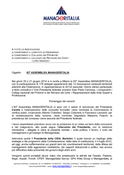 83a ASSEMBLEA MANAGERITALIA Nei giorni 20 e