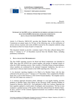 Summary of the 2013 annual reporting of serious adverse events