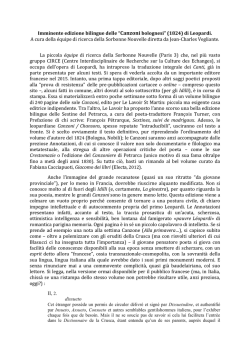 Imminente edizione bilingue delle &ldquo;Canzoni bolognesi