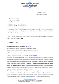 Circolare n. 1/2014 Rho, 20 gennaio 2014 Alla cortese attenzione