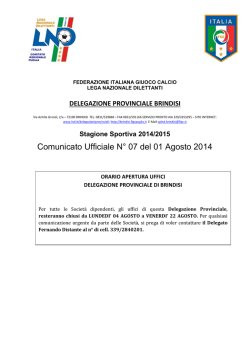 Comunicato Ufficiale n&deg; 07 del 01.08.2014
