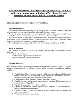 Prova di ammissione al Tirocinio Formativo Attivo (TFA) 2014/2015