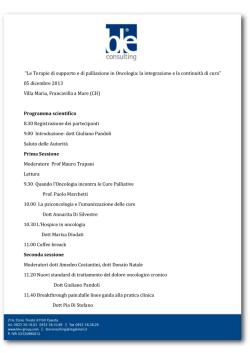 “Le Terapie di supporto e di palliazione in Oncologia: la