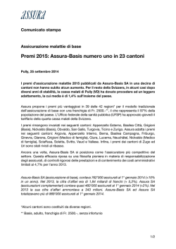 Premi 2015: Assura-Basis numero uno in 23 cantoni