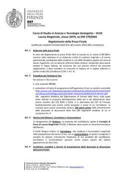Corso di Studio in Scienze e Tecnologie Geologiche &ndash; B103 Laurea