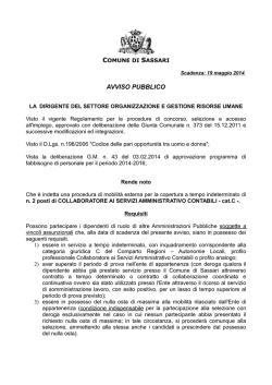 Avviso mobilit&agrave; esterna n. 2 Collaboratori ai Servizi Amministrativo