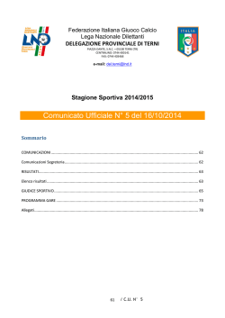 Comunicato Ufficiale N&deg; 5 del 16/10/2014