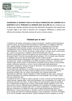 Giorno 31&deg; Gennaio 2015 " GIORNATA PER LA VITA"