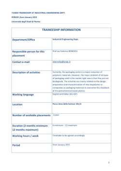 T14020 - Traineeship at the Department of Industrial Engineering