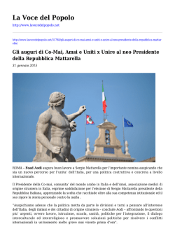 Gli auguri di Co-Mai, Amsi e Uniti x Unire al neo Presidente della