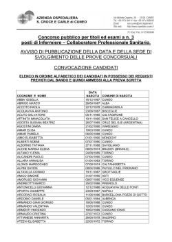 Concorso pubblico per titoli ed esami a n. 3 posti di Infermiere