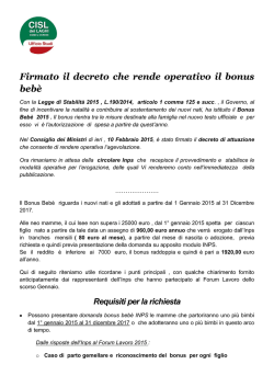 Bonus Beb&egrave; - FISTel Cisl dei laghi