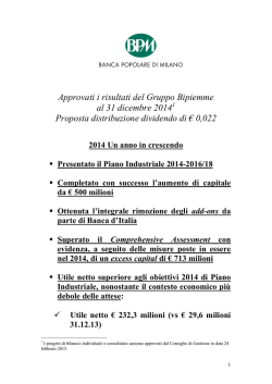 Approvati i risultati del Gruppo Bipiemme al 31