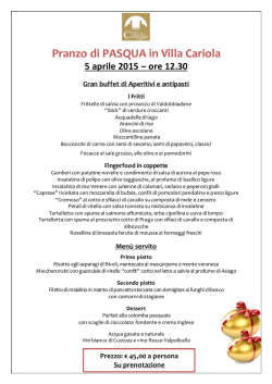 Pranzo di PASQUA in Villa Cariola 5 aprile 2015 &ndash; ore 12.30 Gran