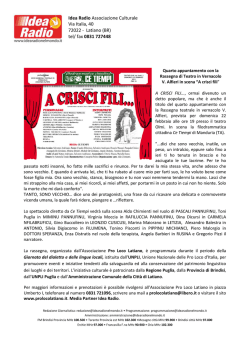 LATIANO A Crisci fili per la rassegna teatrale in vernacolo