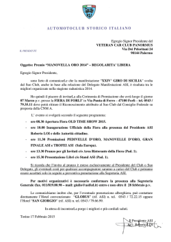 Egregio Signor Presidente del VETERAN CAR CLUB PANORMUS