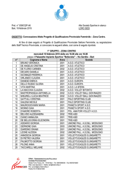 Convocazione Allenamenti Progetto di Qualificazione Provinciale