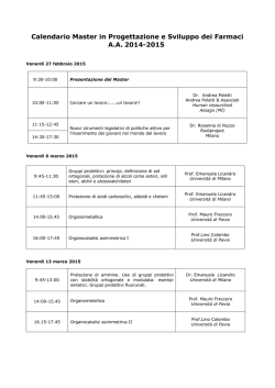 Calendario Master in Progettazione e Sviluppo dei Farmaci AA 2014