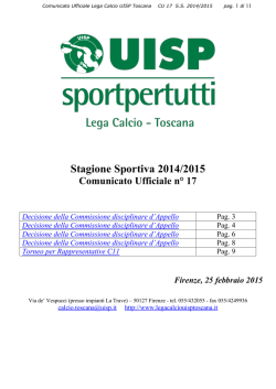Comunicato Ufficiale n&deg;17 - Lega calcio regionale toscana UISP