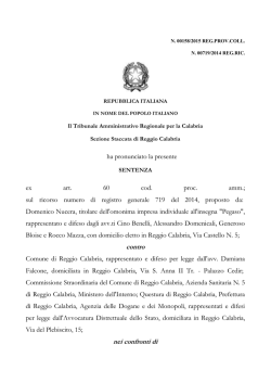 Sentenza n. 158/2015 - Tar Calabria
