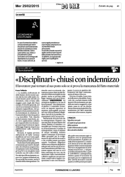 2015 02 25 .. JobsAct, Reintegra solo in Casi Eccezionali dopo il