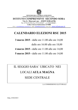 CALENDARIO ELEZIONI RSU 2015 IL SEGGIO SARA` UBICATO