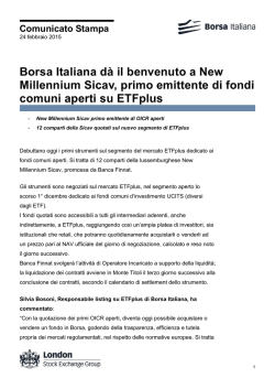 Borsa Italiana dà il benvenuto a New Millennium Sicav, primo