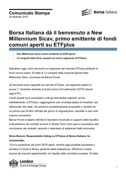 Borsa Italiana d&agrave; il benvenuto a New Millennium Sicav, primo