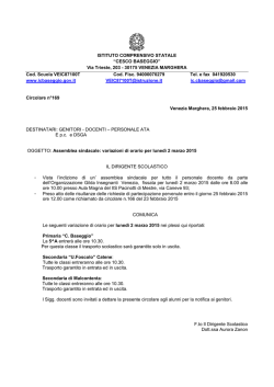 169 Assemblea sindacale variazioni di orario per luned&igrave; 2 marzo 2015