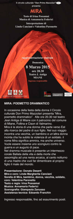 MIRA: POEMETTO DRAMMATICO In occasione della