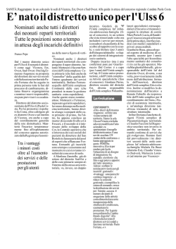 E` nato il distretto unico per l`Ulss 6