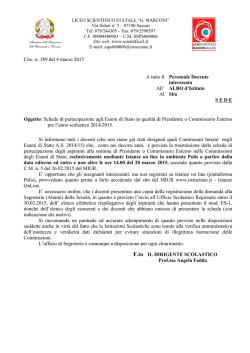 Circ. n. 189 del 4 marzo 2015 A tutto il Personale Docente
