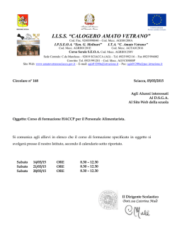 Circolare n. 168 del 5-03-2015 Corso di formazione HACCP