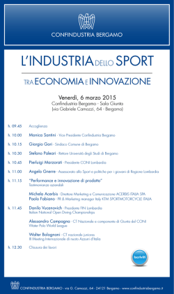 6 marzo L`Industria dello Sport tra Economia e Innovazione Evento