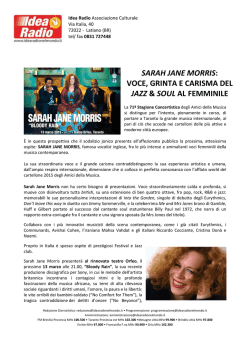 TARANTO Sarah Jane Morris in concerto al Teatro Orfeo