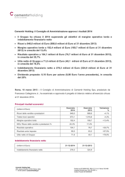 Approvazione del Progetto di Bilancio al 31 dicembre 2014