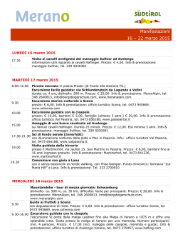 Calendario delle manifestazioni dal 16 al 22 marzo 2015