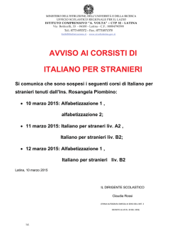 AVVISO AI CORSISTI DI ITALIANO PER STRANIERI Si comunica