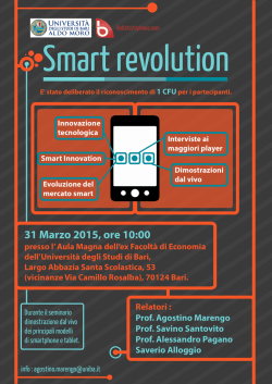 31 Marzo 2015, ore 10:00 - Universit&agrave; degli Studi di Bari